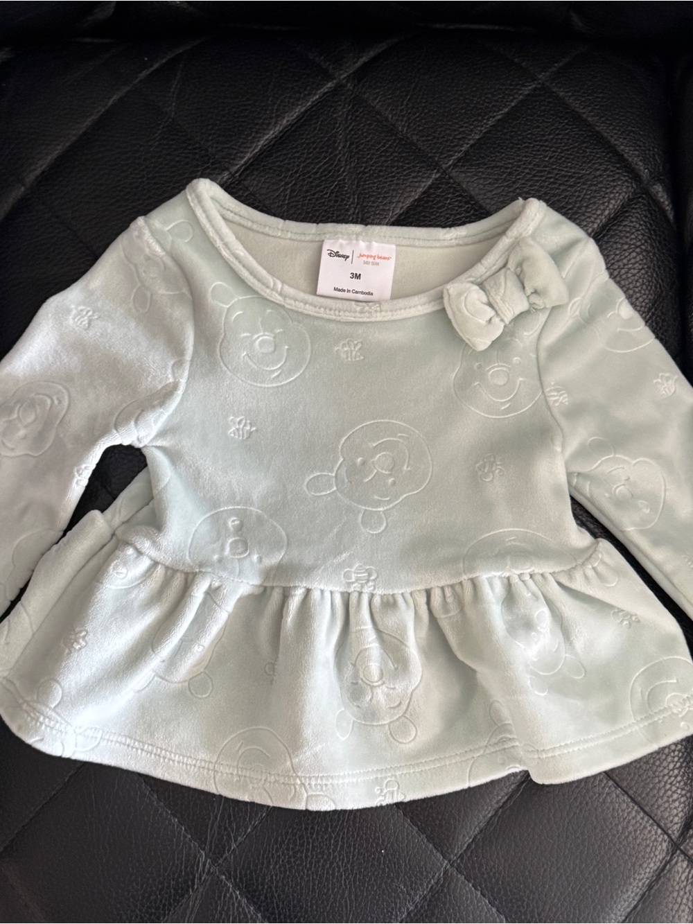 Disney Pooh bear Light Mint Long-Sleeve Peplum Top with Bow Accent and leggings